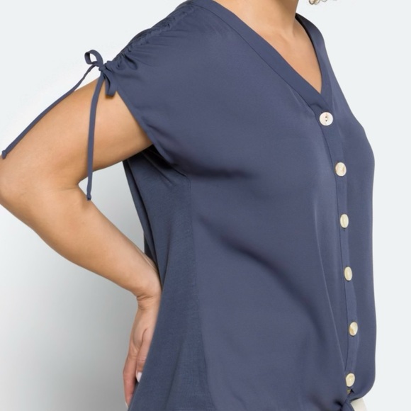 NWT - Uma Tie Front Mixed Material Blouse - Picture 3 of 5